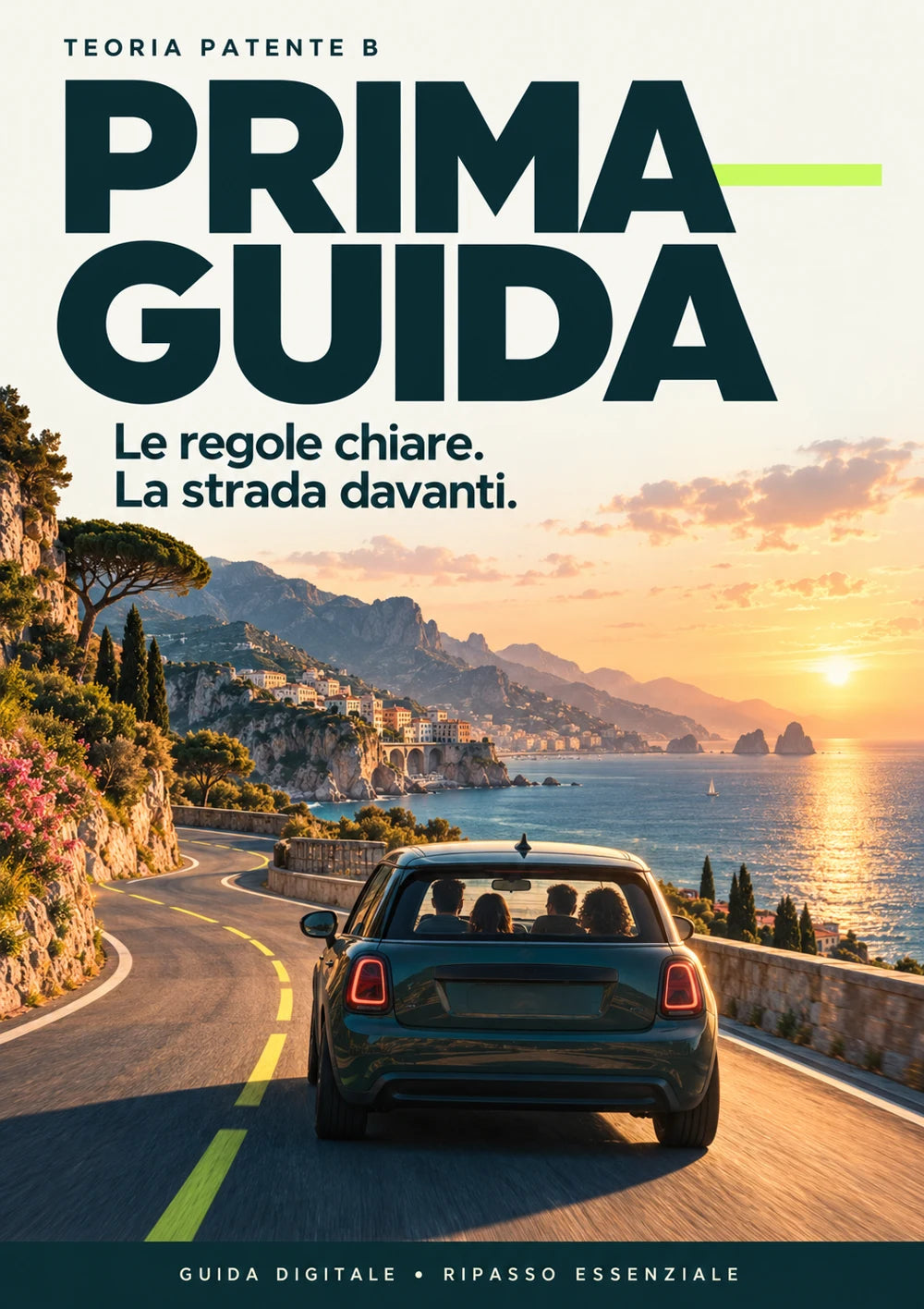 Prima Guida: copertina della guida digitale per il ripasso della teoria patente B